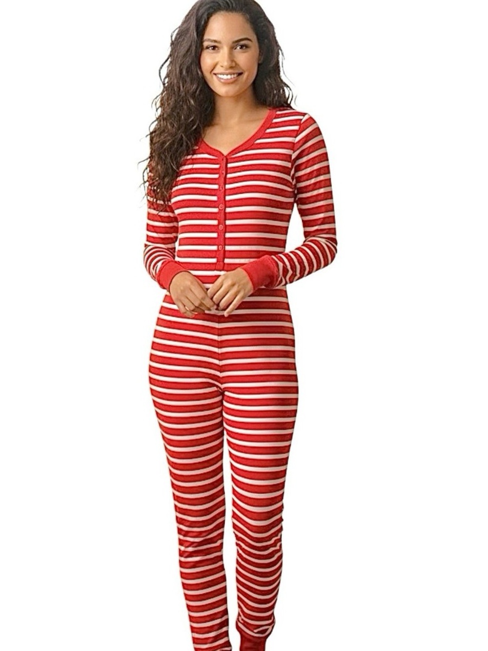 aerie Fleecy Red & White Striped One-Piece Pajama Romper